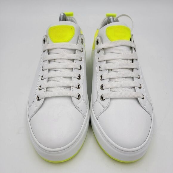 MCM Women's $520 White Neon Yellow Visetos Low Top Sneakers Shoes US 8.5 EU 39 - Picture 3 of 15